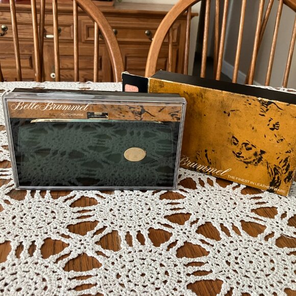 NOS Vintage Belle Brummel Green Leather Clutch Purse with the box - Picture 13 of 15
